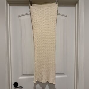 Stradivarius Small Cream Boho Crochet Maxi W/ Slit Skirt Festival Hippie Indi